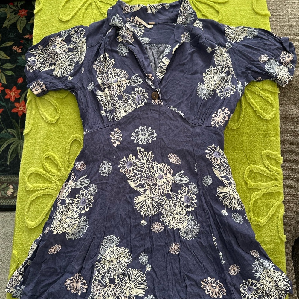Free People Indigo Floral Mini Dress